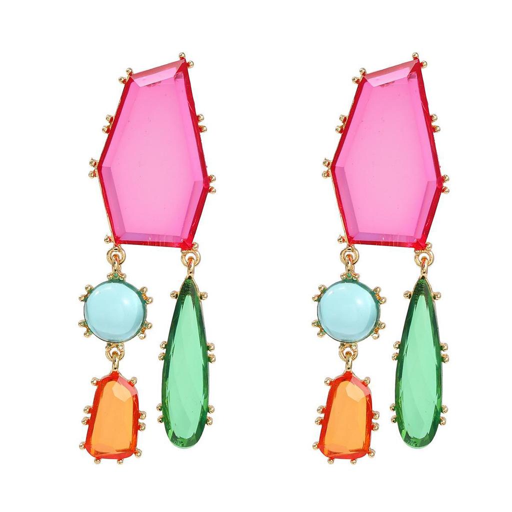 Bohemian Geometric Colored Diamond Earrings - European & American Style for Women