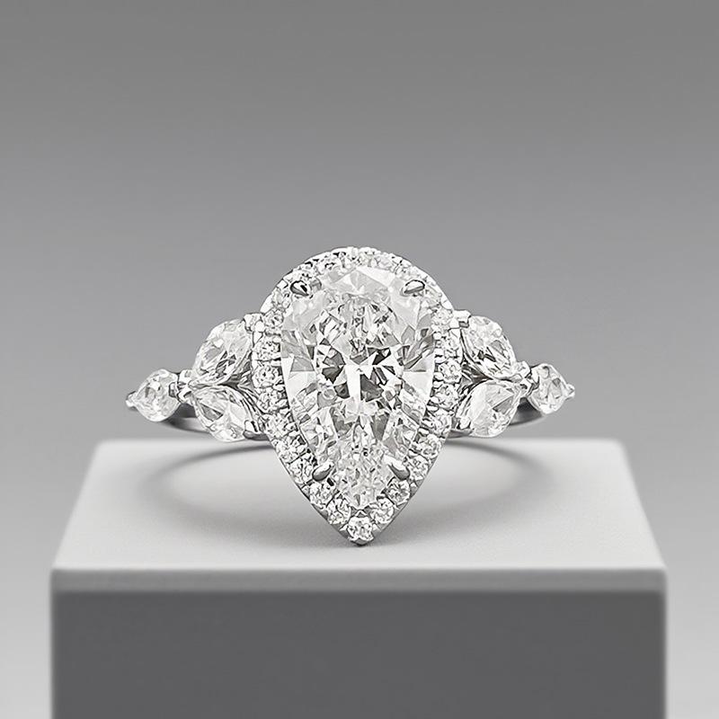

Hui Zhi Yi 3 Carat Pear-Shaped S925 Silver Teardrop Ring - European & American Style Size 7