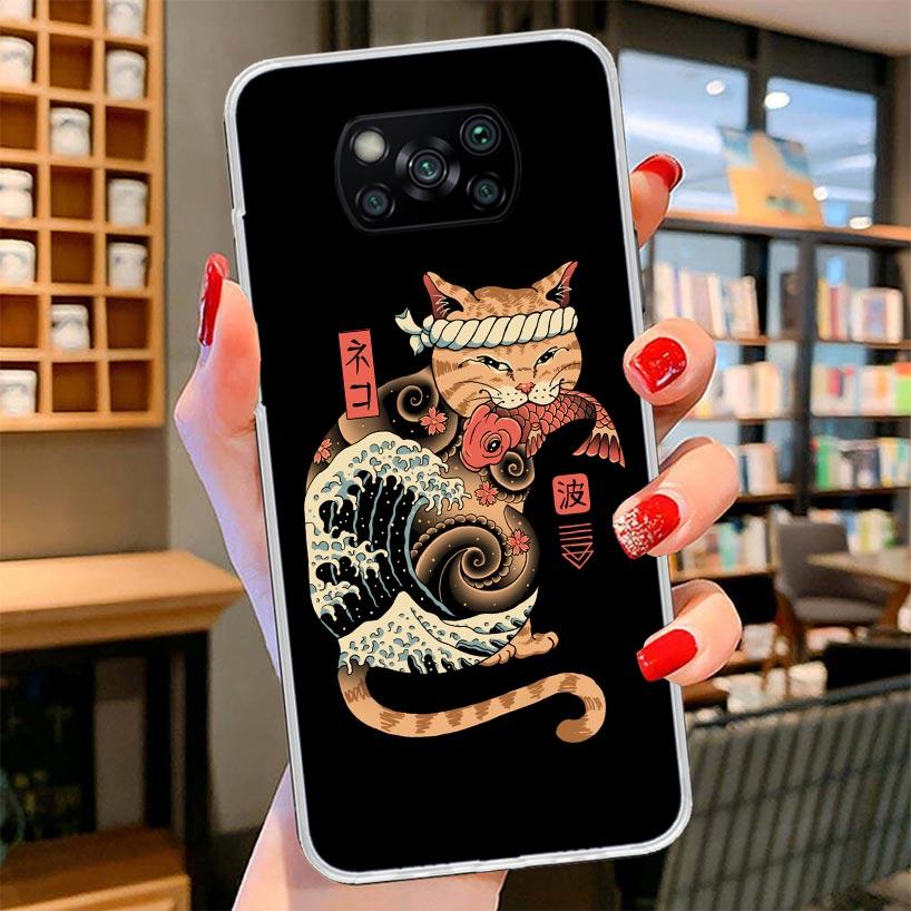 Ramen Sushi Samurai Tattoo Cat Cover Phone Case For Xiaomi Poco F7 Ultra X7 X6 X5 Pro M7 Redmi 15C 15 13C 13 12C 12 10C 10 9A 9C