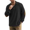Autumn Winter Men Waffle Rib Knit Polo Shirts Contrast Suede Elbow Patches Lapel Collar Button Placket Vintage Long Sleeve Corduroy Textured Tops