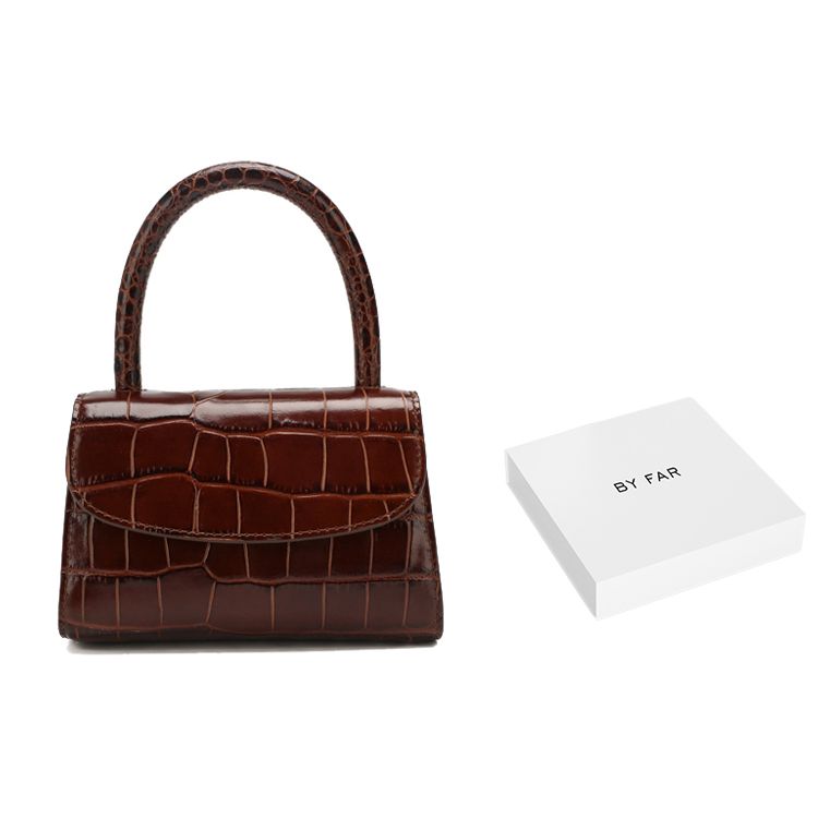 By Far Mini Series Vintage Crocodile Pattern Flap Leather Shoulder Crossbody Tote Bag Women bags Brown 18FWMINANEDSMA