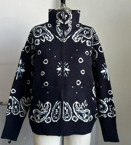 Japanese Style Printed Casual Knit Zipper