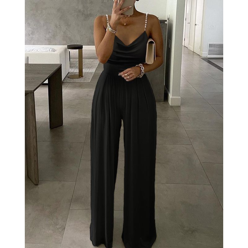 

Women Sexy Suspender Jumpsuit European and American New Women s Clothes Swing Collar Jumpsuit Black XL