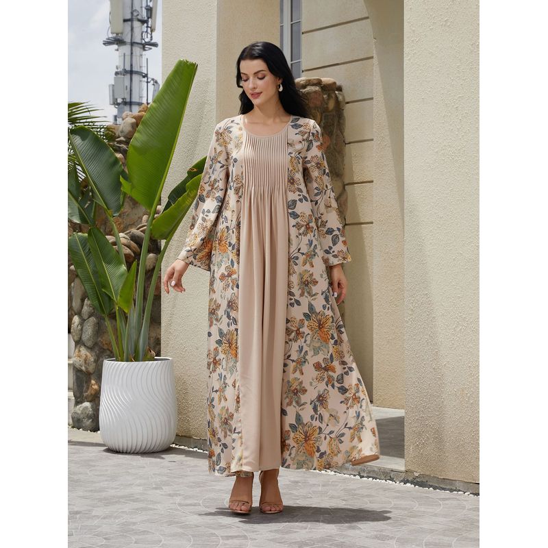

Middle East New Fashion Loose Patchwork Print Dress Spinning Printed Robe Dress Apricot 2XL