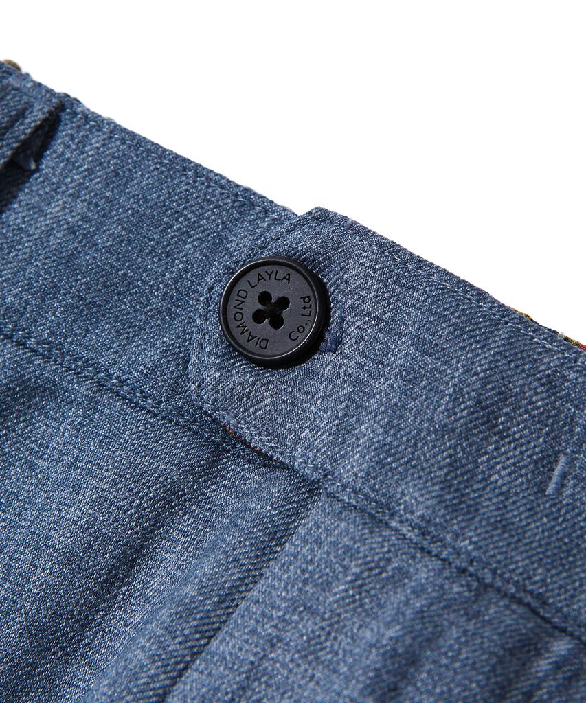 DIAMOND LAYLA Two-Tuck Wide Banding Slacks P14 Denim Texture Indigo