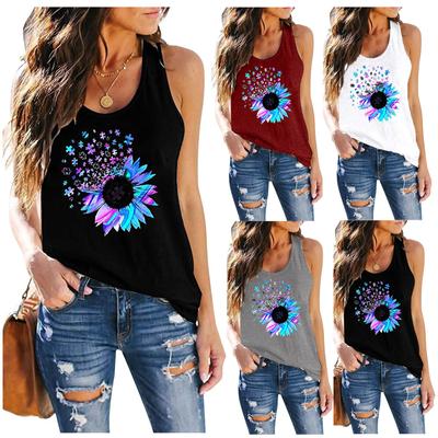 Frauen Plus Größe Sommer Blumen Drucken Ärmellose Casual T-shirt Top Tank