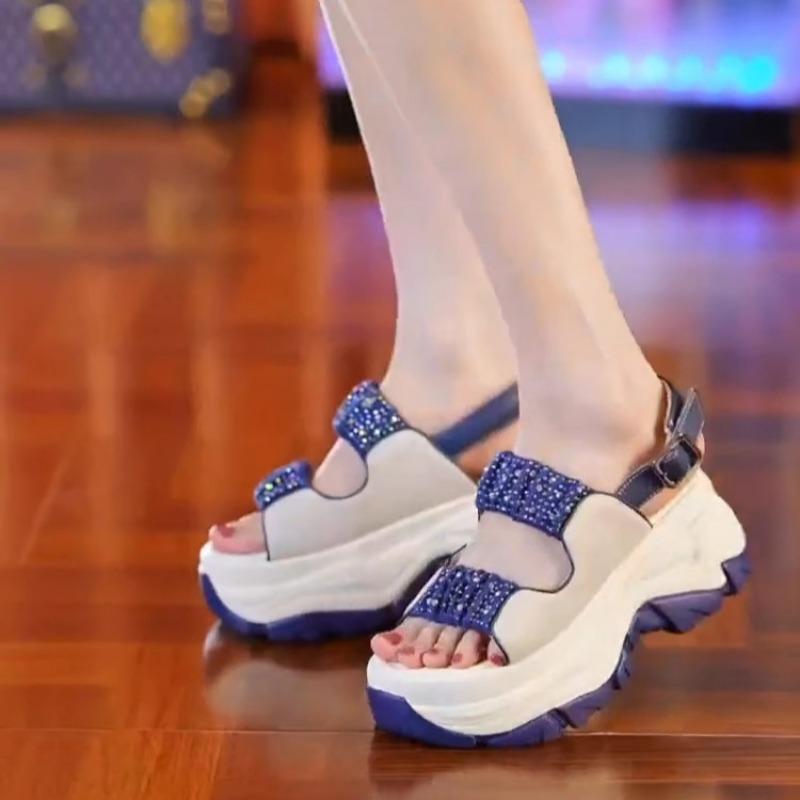 Women's Platform Sandals Summer New Style Round Head Sequin Soft Waterproof Platform Soles Non-slip Heels