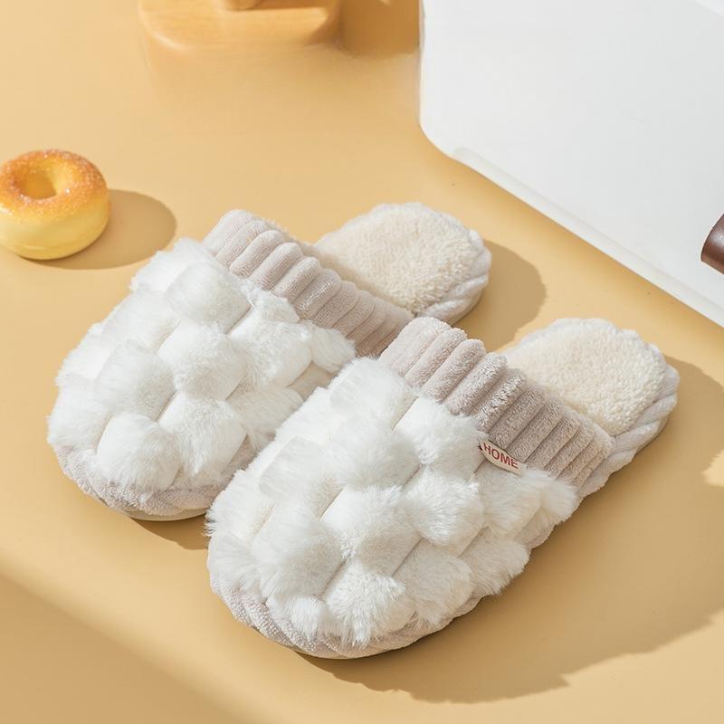 New Faux Fur Slippers Casual Slip On Plush Lined Comfortable Indoor Home Slippers