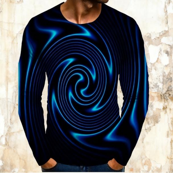 Spring and Autumn Round Neck 3D Abstract Art Printed Top Fashionable Casual Long Sleeved Men's T-shirts