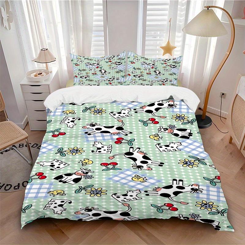 

3pcs Cow Cherry Soft and Comfortable Breathability, Bedding Set, Machine Washable, Suitable for All Seasons154 135x200cm