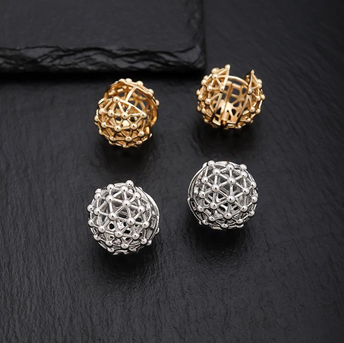 Gold-Plated Copper Hollow Round Ball Stud Earrings for Women - Exaggerated 3D Geometric Design