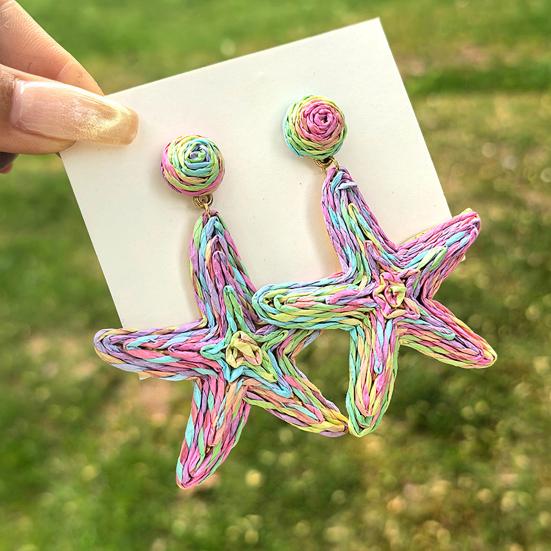 1 Paire Boucles d'Oreilles Femme Texture Raffia Fait Main Couleur Contrastante Style Marin Design Étoile Boucles d'Oreilles Pendantes Accessoires Polyvalents
