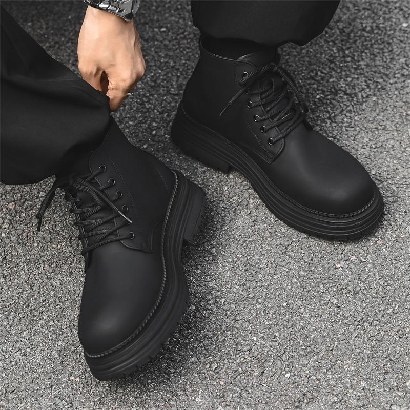 British style men's casual autumn winter boots black trendy original leather shoes cowboy platform boot handsome ankle botas man