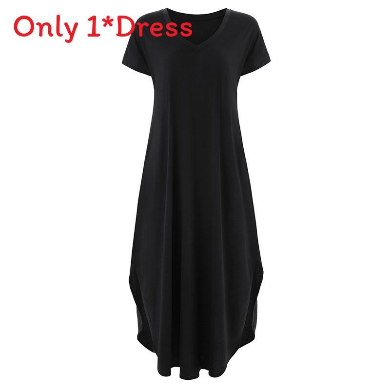 Polyester Vneck Pocket Split Long Dress For Casual Summer Wear