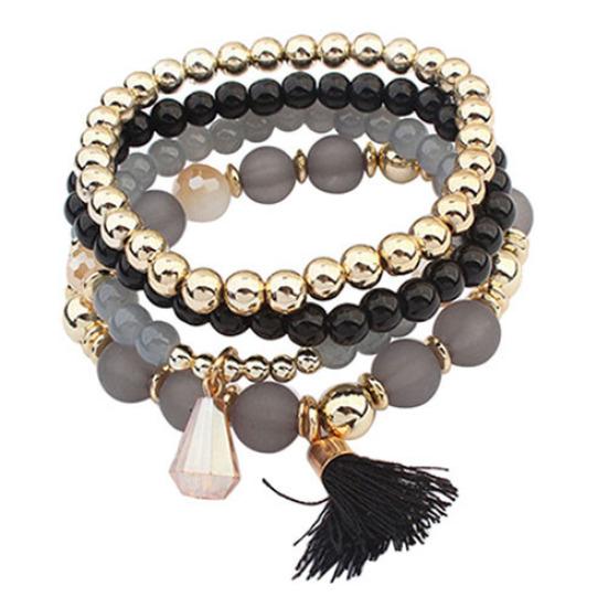 4Pcs/Set Women Ethnic Multilayer Resin Beads Tassels Cuff Bracelets Fashion Jewelry