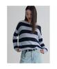 8SECONDS Loose Fit Striped Boat Neck Pullover Blue