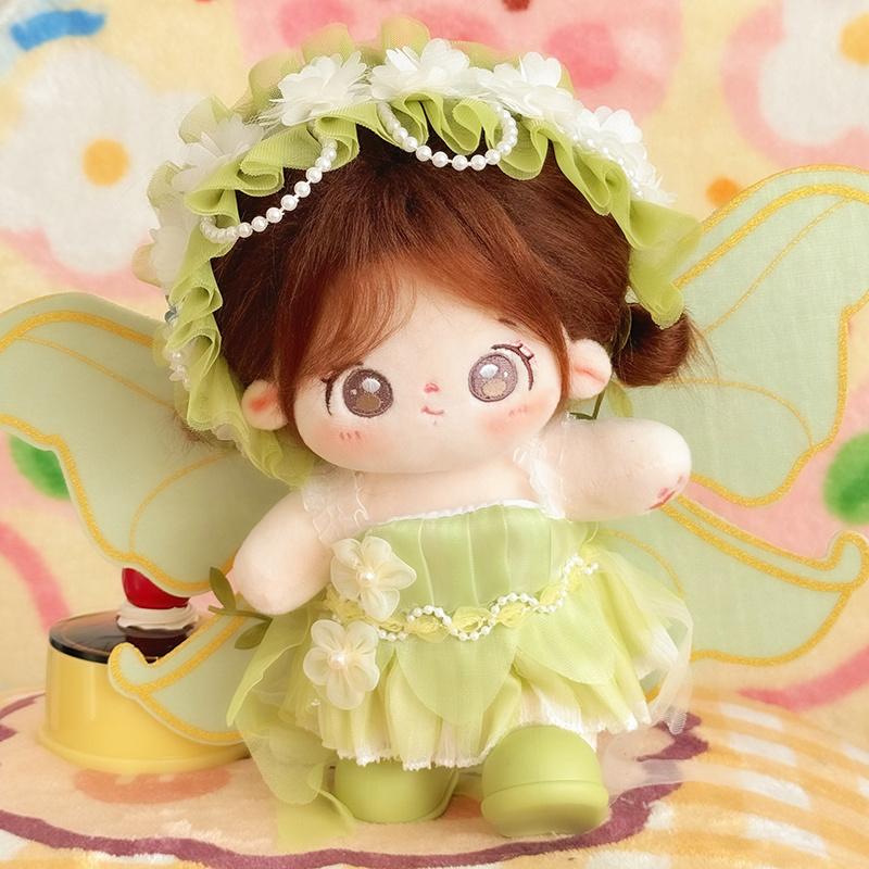 20cm Kawaii Cotton Dolls Anime Plush Stuffed Figure Bell Orchid/Green Plum/Butterfly Doll Wearable Clothing Dress Up Gifts