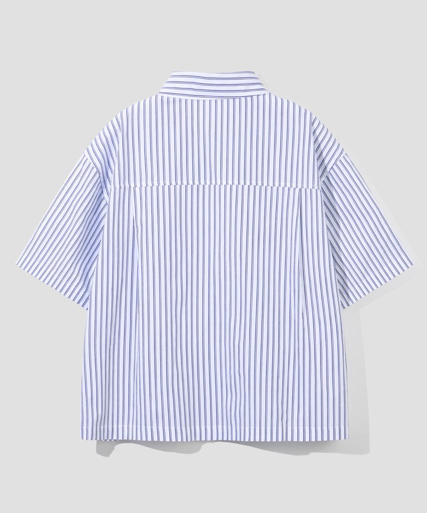 AGOD Crop Half Stripe Shirt [Navy]