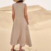 Summer Pocket Sleeveless Round Neck Women's Cotton and Linen Dress