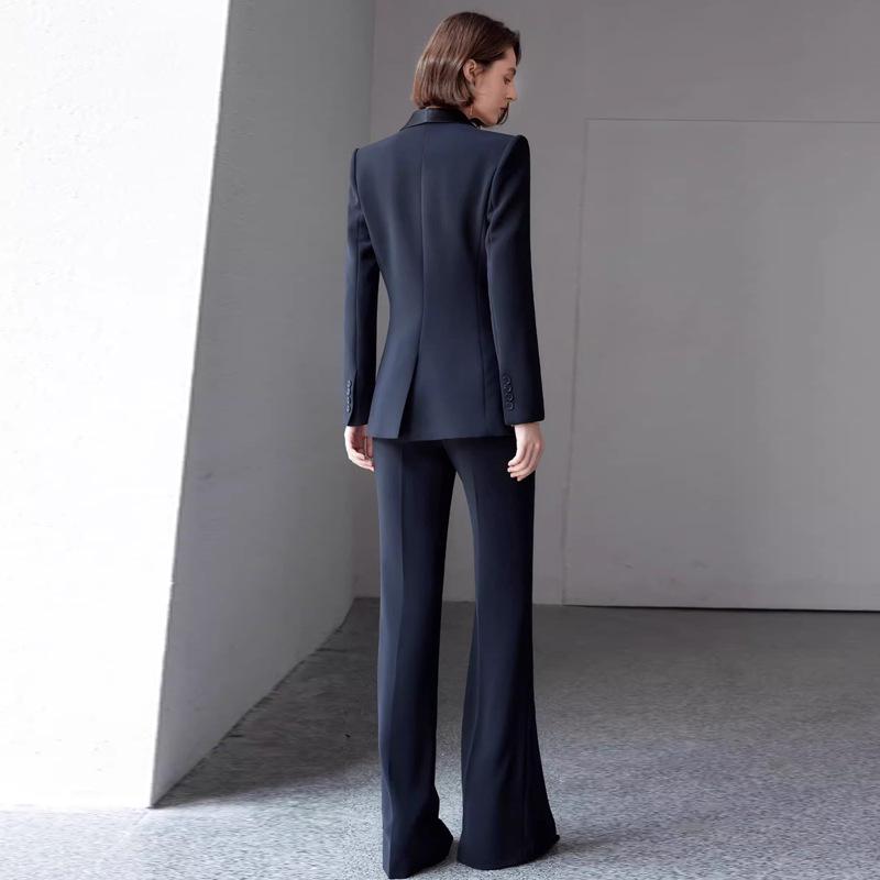Women's Presidential Style Acetate Pantsuit: High-End, Professional, Slimming, Wide-Leg Two-Piece Set.