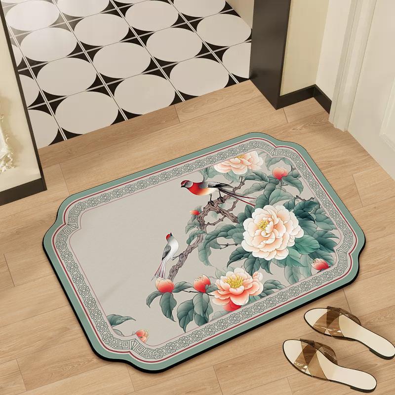 Mid-Autumn Absorbent Cushion Cushion Cute Chinese Flowers and Flowers Foot Mat Toilet Floor Mat Door Non-slip Bathroom Absorbent Cloth