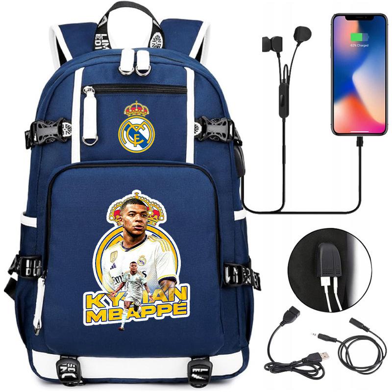 Fußball-Print Rucksack für Teenager Lässiges Reise-USB-Laden Schultasche Sportrucksack Große Kapazität