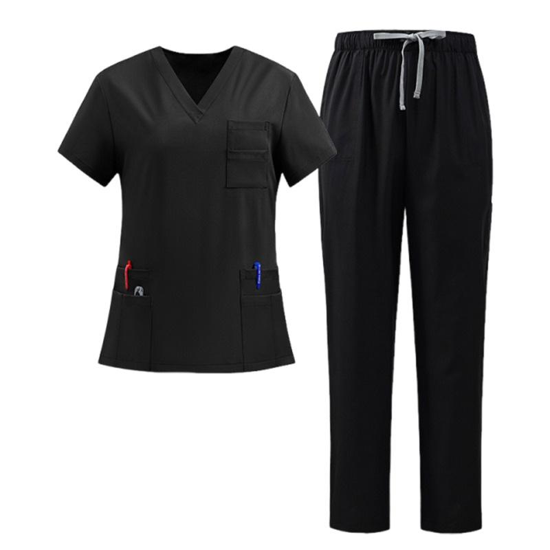 Abbigliamento da Lavoro Nero Bellezza SPA Abiti Medici Uniformi Uomo Donna Dentista Clinica Veterinaria Abiti da Lavoro Uniformi Chirurgiche Set Scrubs