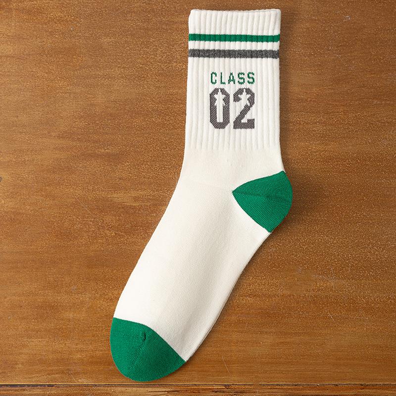 

Men s Autumn New Lettered Striped Boneless Sweat Absorbing and Breathable Sports Long Socks 1 pair