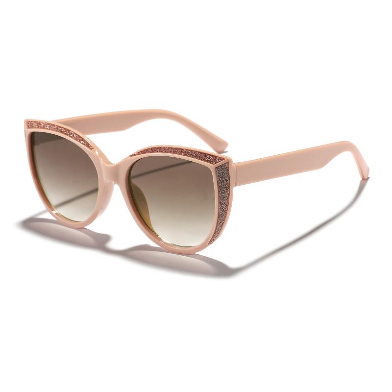 Women's Stylish Cat Eye Sunglasses with Glitter Black Frame Brown Lens for Chic Outings