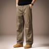 High-end American washed splicing pure cotton casual pants men's summer thin trend loose straight wide-leg pants
