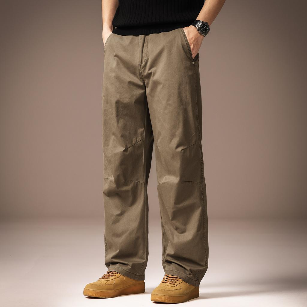High-end American washed splicing pure cotton casual pants men's summer thin trend loose straight wide-leg pants