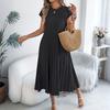 Women Short Sleeve Crew Neck Casual Loose Fit Pleated Midi Dress with Pocket Comfortable Everyday Wear Suitable for Various Occasions