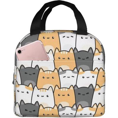 Bolsa de Almuerzo Aislada Lindos Gatos Gorditos Lonchera Gatito de Dibujos Animados Animal Reutilizable Impermeable Bolsa Tote para Almuerzo para Escuela Trabajo Picnic