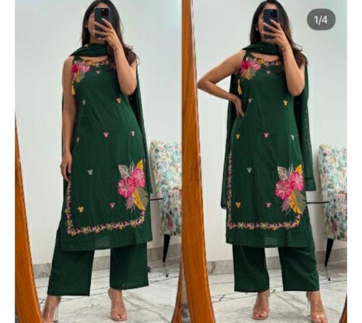 Women Designer Embroidered Sleeveless Kurta Pant Dupatta Set Indian Party Wear Top Tunic