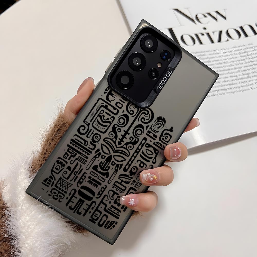 Luxury Tiki Pattern Phone Case For Samsung Galaxy S25 Edge S24 S23 S22 S21 S20 Ultra Funda Silicone Silver Cover