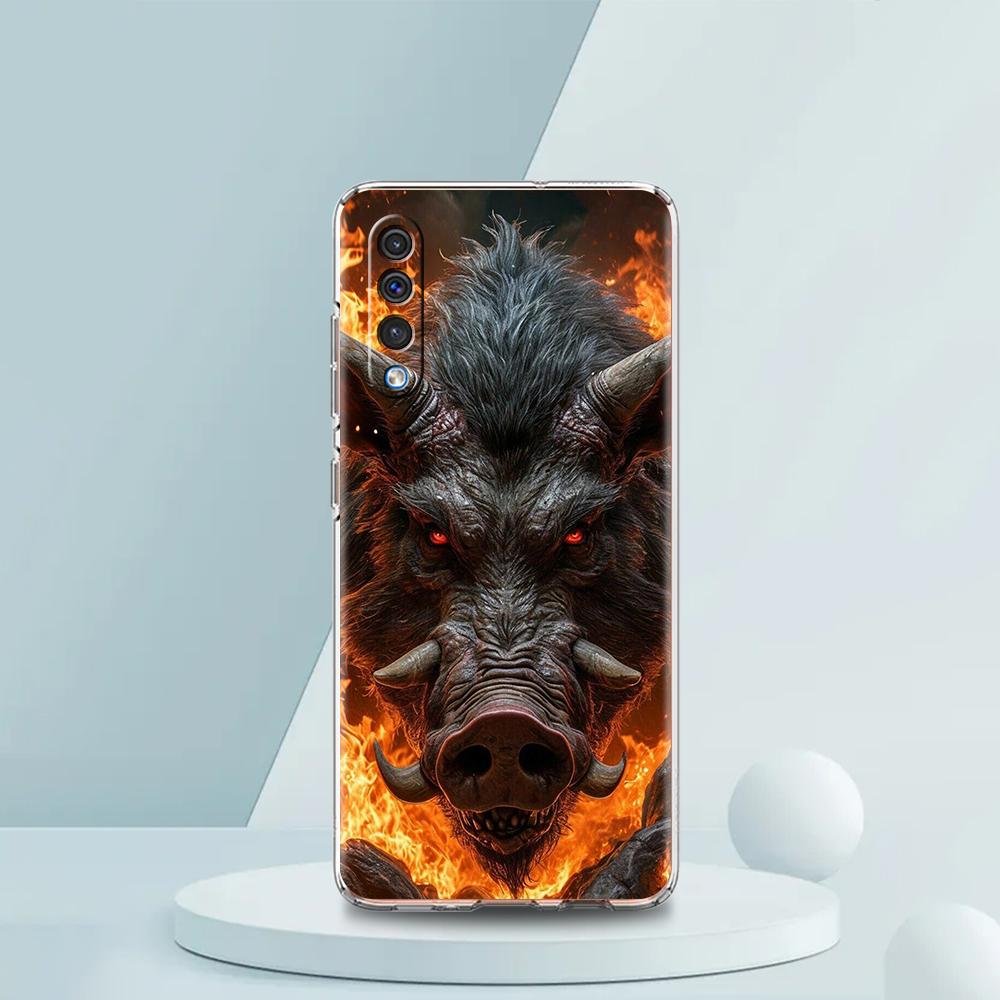 Transparent Phone Case for Samsung Galaxy A16 A14 A12 A22 A24 A42 A02 A03S A06 A20 A30 A40 Soft TPU Cover Wild Boar Pattern Bags