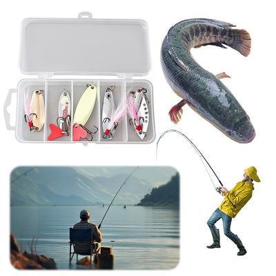 5pcs Metal Jig Spoon Fishing Lure Set Wobbler Bait Set Pike Spoon Bait Sequins Spinner Lures with Box Treble Hooks for Fishing