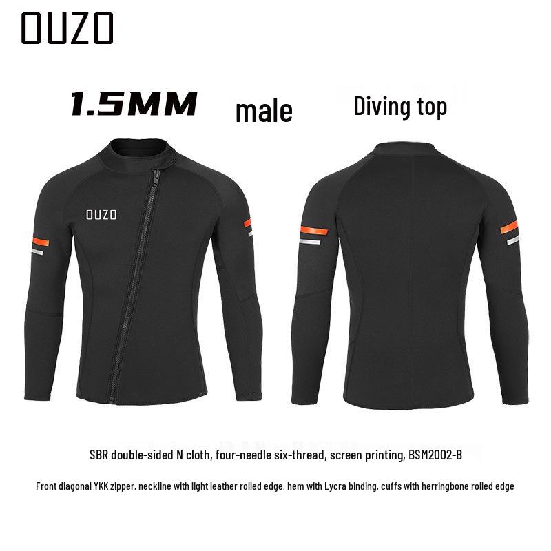 1.5mm OUZO Scuba Diving Suit Set - Unisex Long Sleeve, Cold & Sun Protection, Two-Piece for Surfing & Diving