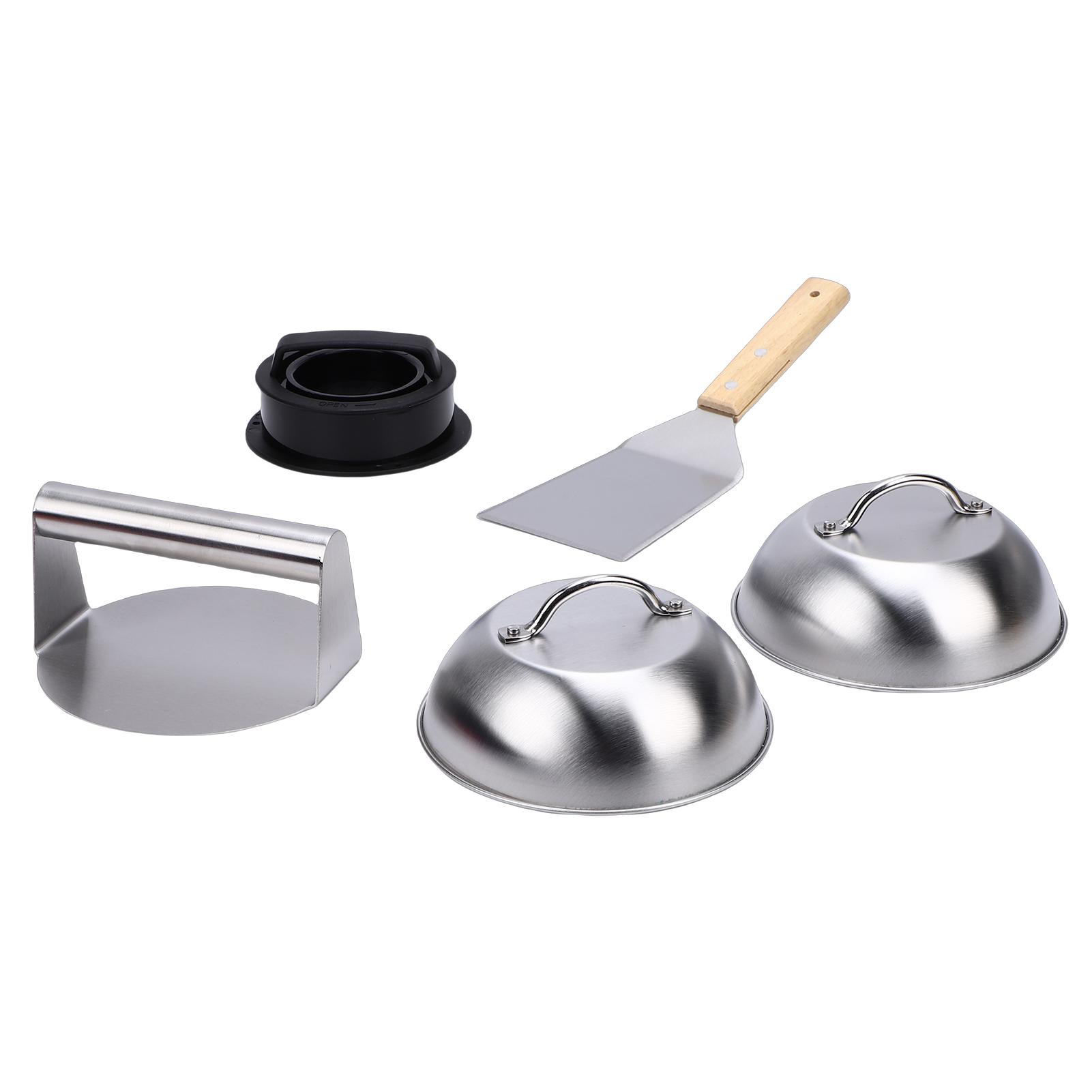 

Stainless Steel Burger Press Grill Set Metal BBQ Tools with Wooden Handle Dishwasher Safe for Cooking Patties Meat L