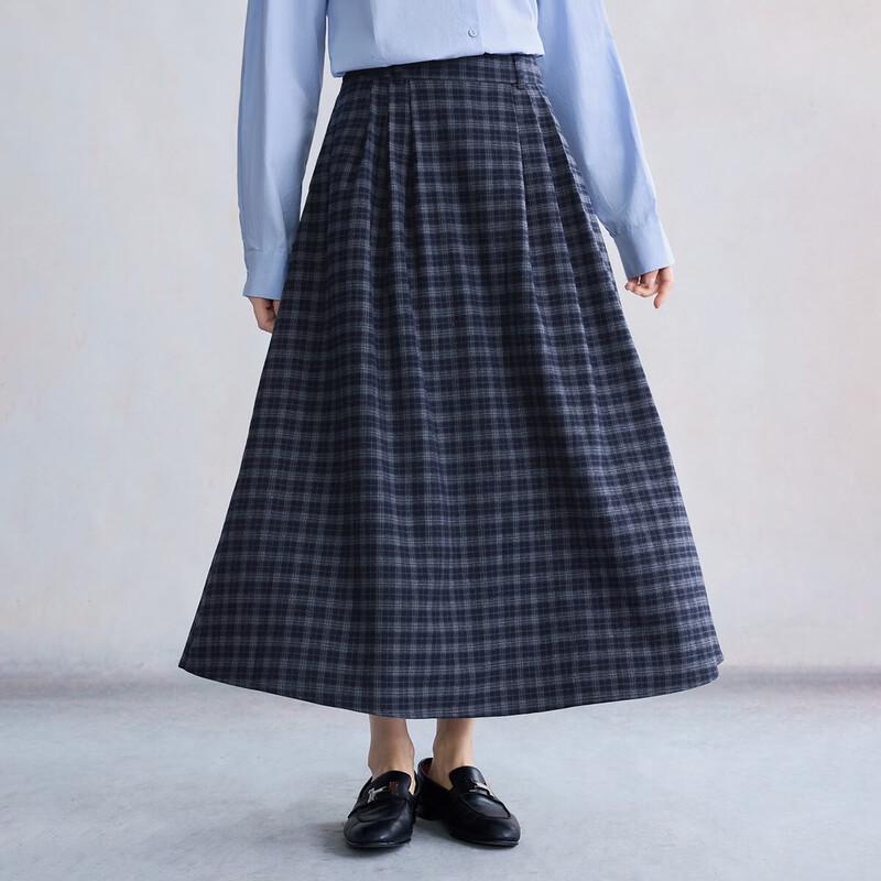 INMAN Women's Retro Plaid A-Line Skirt