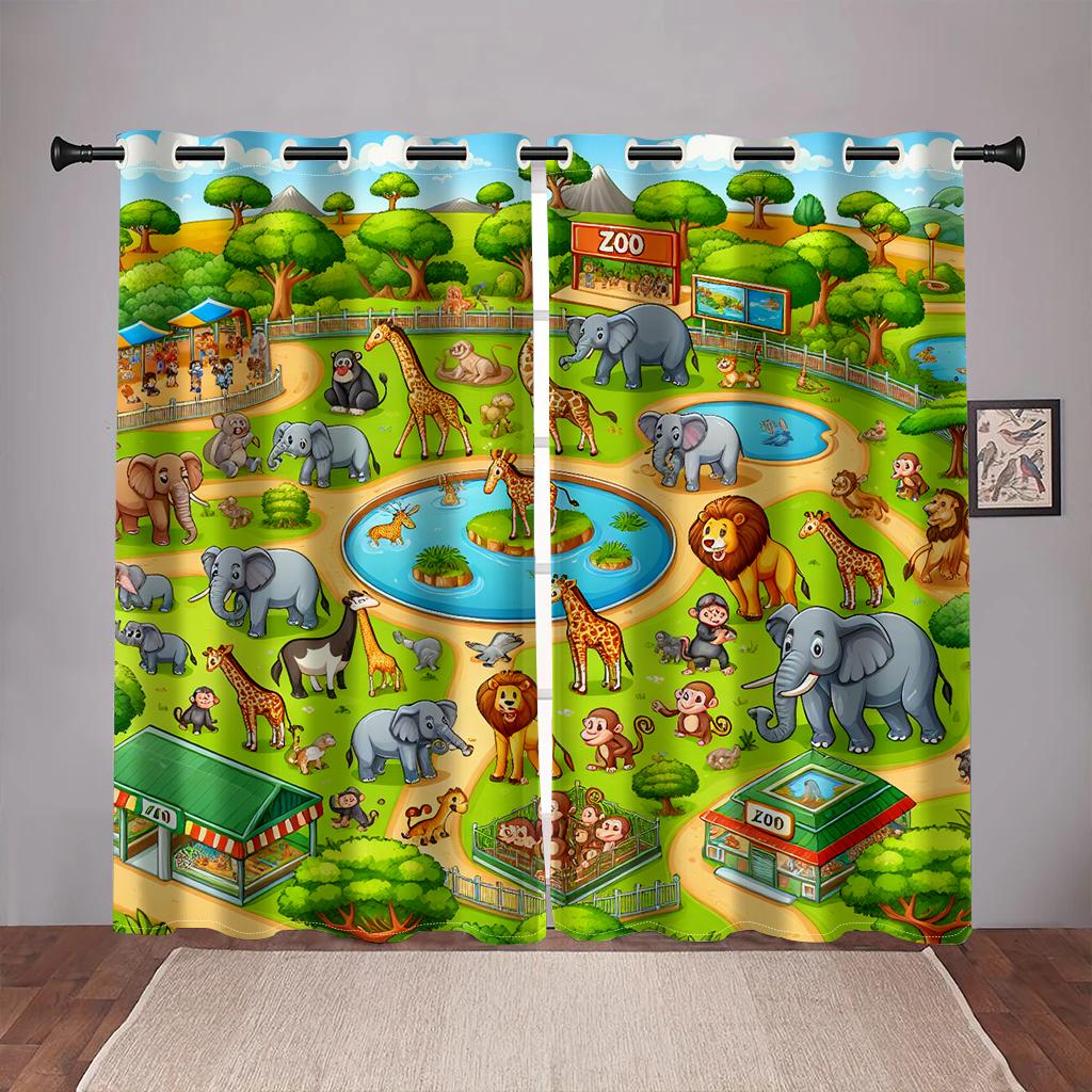 

Animated Ainmal Zoom Children Drapes designed for Boys Bedroom Graffiti Words Video Games Window Drapes Game Players Living Room Decoration W50 X H130(CM)X2&Grommet Top