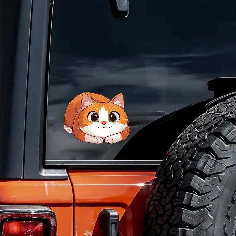 Cartoon Cute Little Fat Cat Glass Car Beautification Decoration Stickers