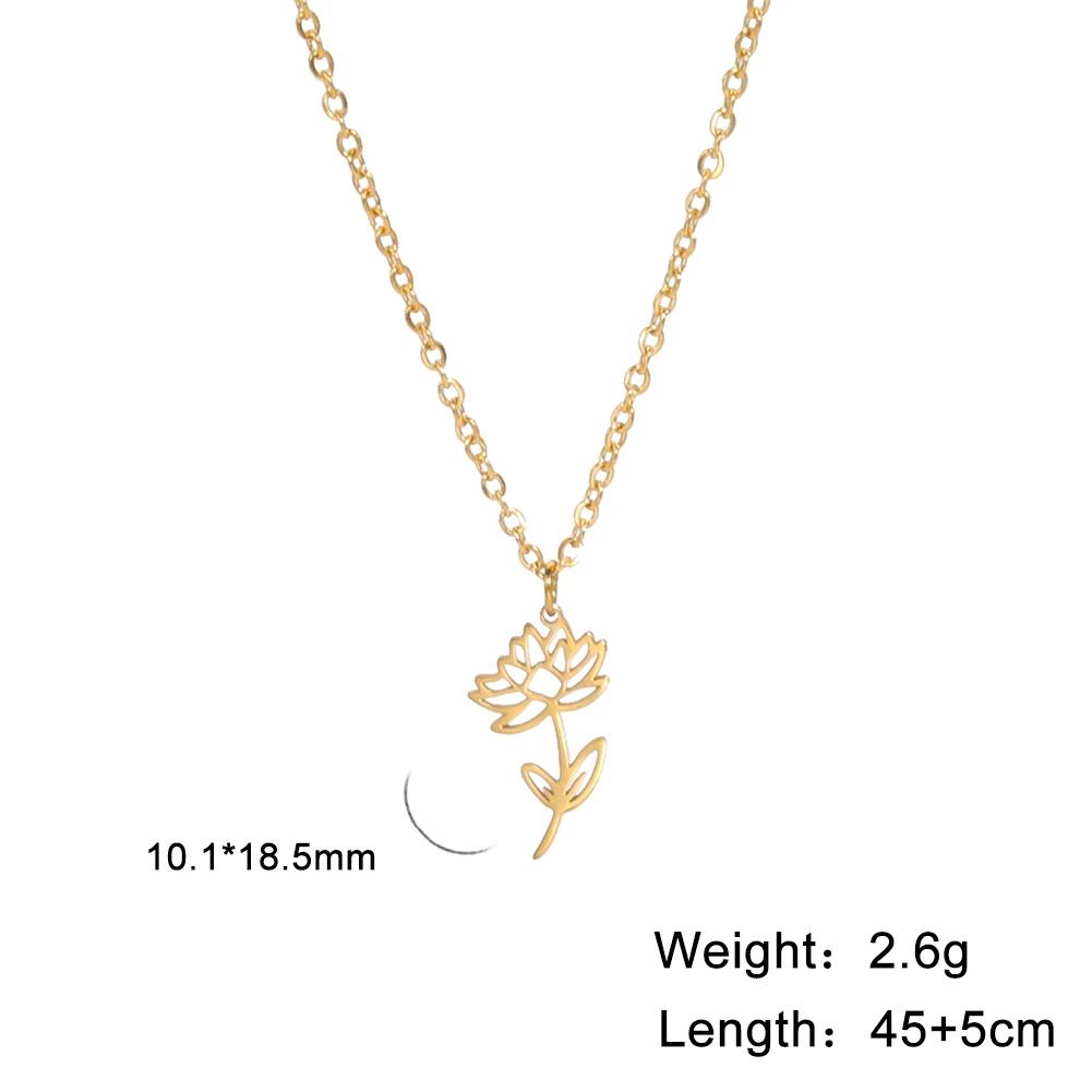 Stainless Steel Birth Month Flower Necklace Snowdrop Daisy Rose Pendant Neck Chains Trendy Jewelry Birthday Gift