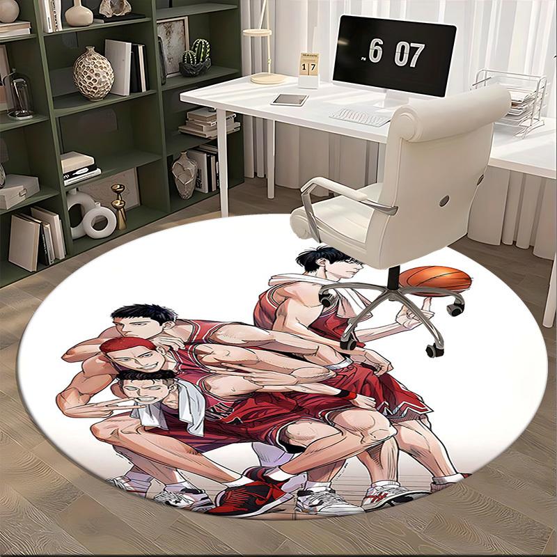 1pc Anime Basketball Players Round Carpet - Office Chair Mat, Anti-Slip Rug for Home Decor, Living Room, Bedroom, Game Room