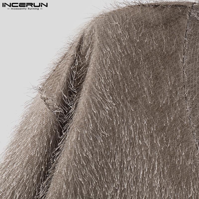 INCERUN Men V Neck Long Sleeve Tassels Warm Tops Stretch Pullovers