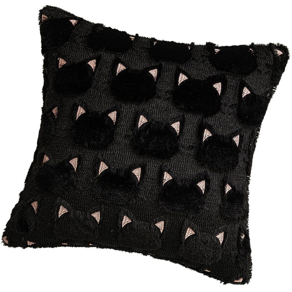 Black Cat Design Plush Pillowcase Soft Tufted Faux Fur Cushion Cover Halloween Home Decor For Spooky Theme Parties