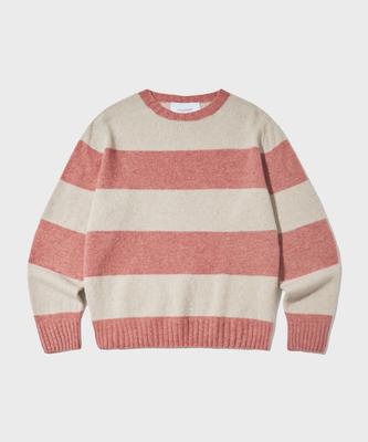 OUTSTANDING Pure Wool Wholegarment Stripe Knit_Pink/Ivory