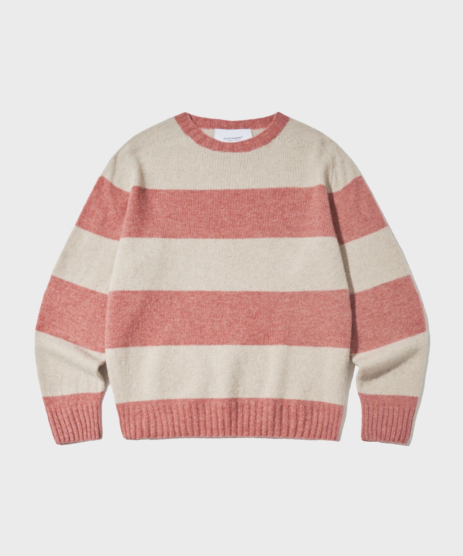 Outstanding Pure Wool Wholegarment Stripe Knit_Pink/Ivory Pink/S