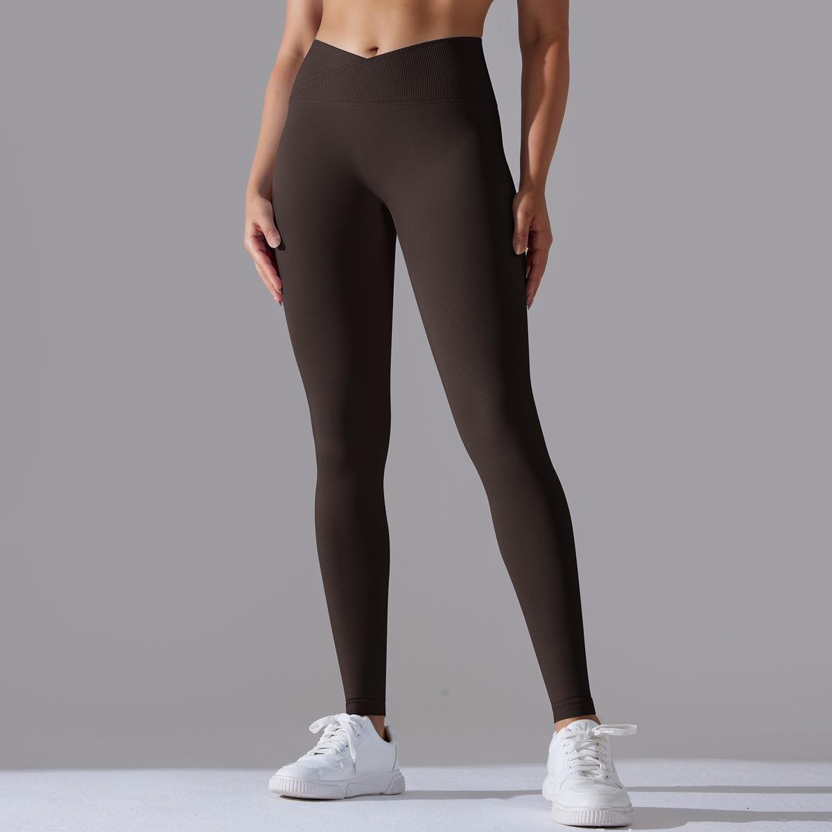 

Tooxika Seamless Knitted Cross Waist Peach Hip Lift Yoga Running Sports Tight Breathable Fitness Pants XXL