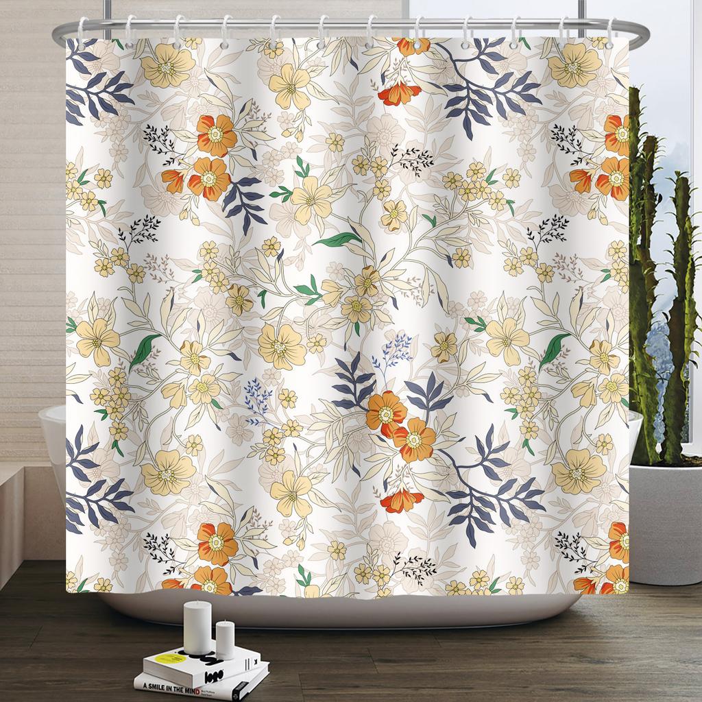 Fresh Flowers Print Shower Curtain Small Floral Home Bathroom Decoration Bath Curtains Waterproof Polyester Fabric With 12 Hooks